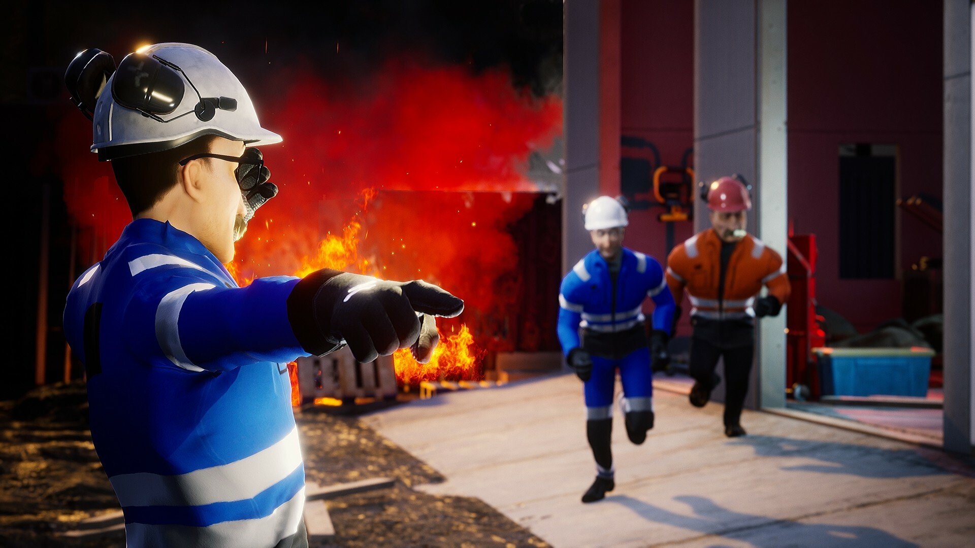 person oppfordrer kolleger til å slukke brann