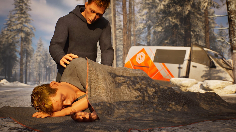 3D illustration of an injured person in the snow